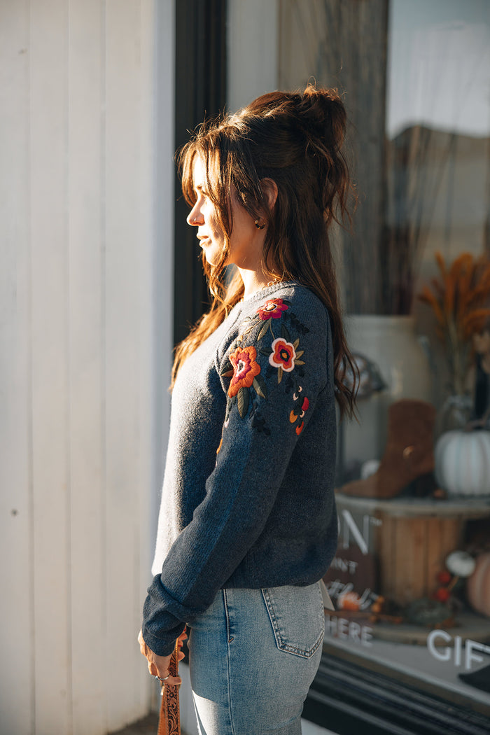 Charlie B - Soft Bloom Sweater - Floral Heather Denim