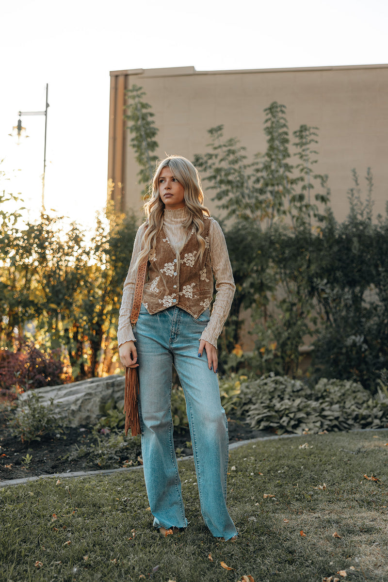 Mystree Embroidered Corduroy Vest