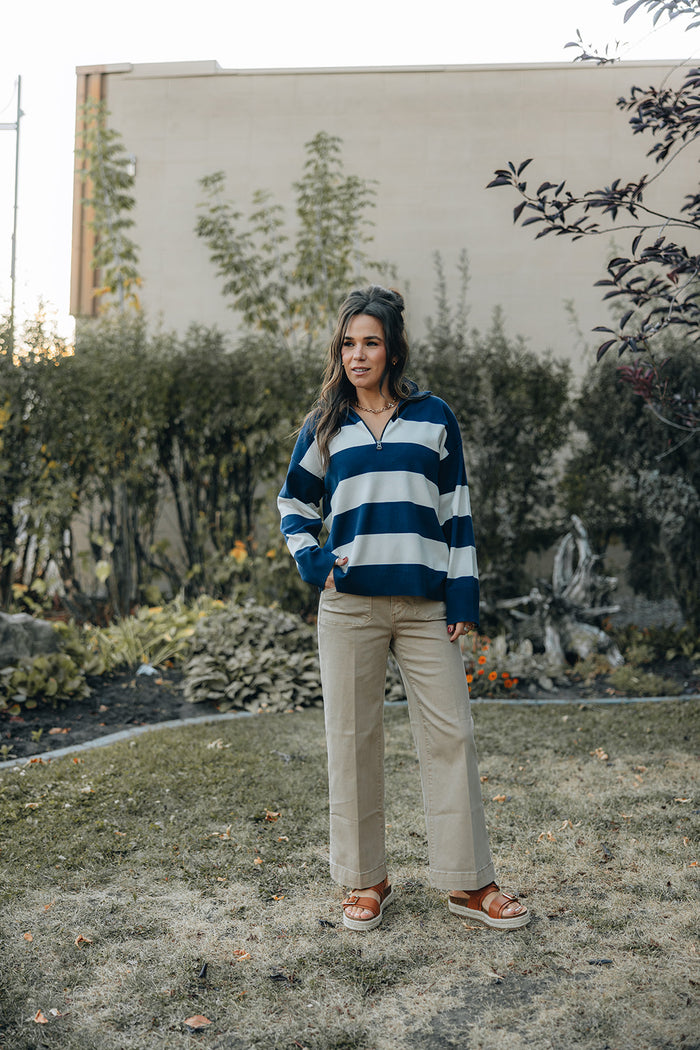 Cropped Wide Leg Twill Pants W/Rectangular Patch Pockets-Sesame