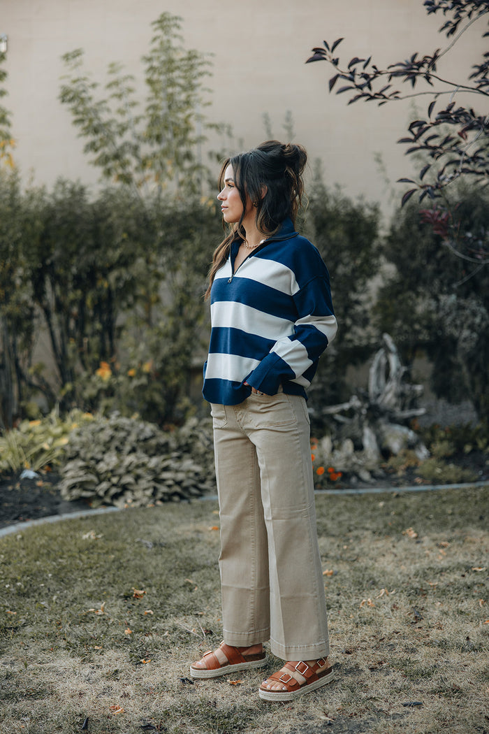 Cropped Wide Leg Twill Pants W/Rectangular Patch Pockets-Sesame