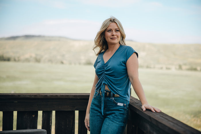 Abbigail Ruched Top - Denim Blue