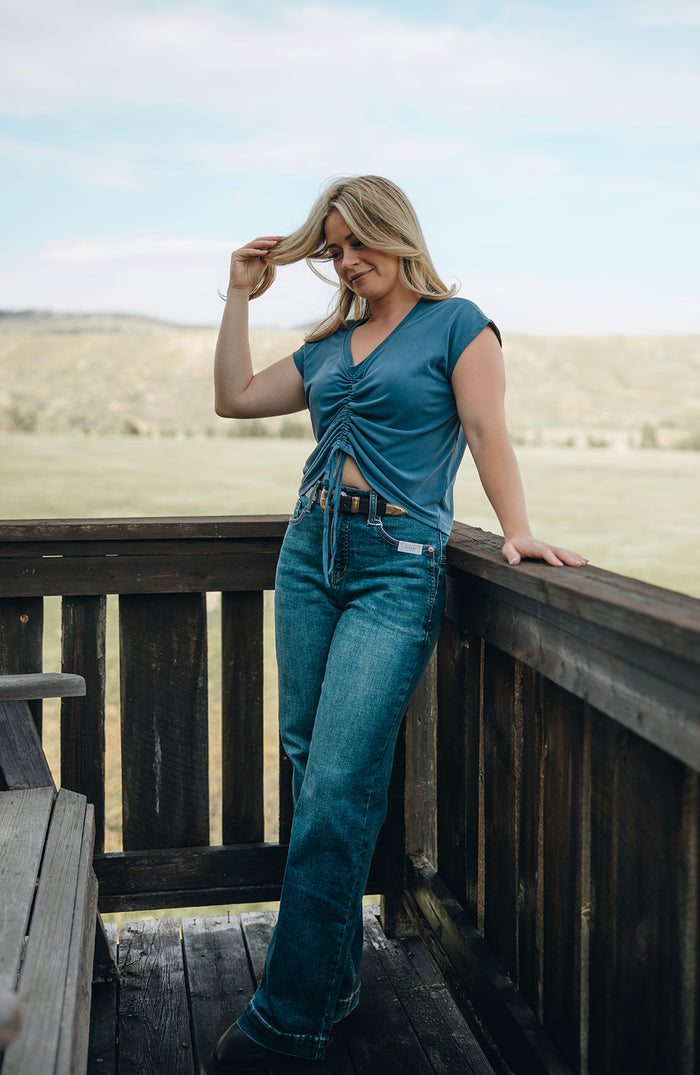 Abbigail Ruched Top - Denim Blue