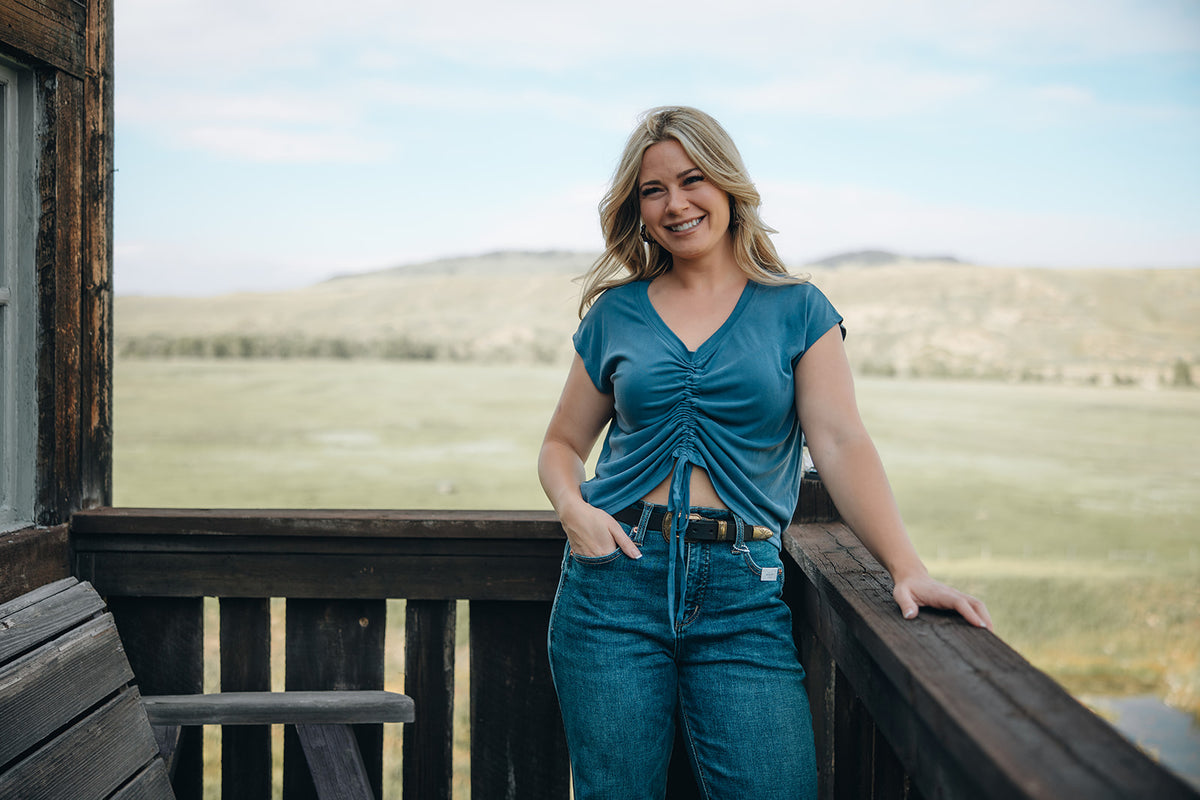Abbigail Ruched Top - Denim Blue