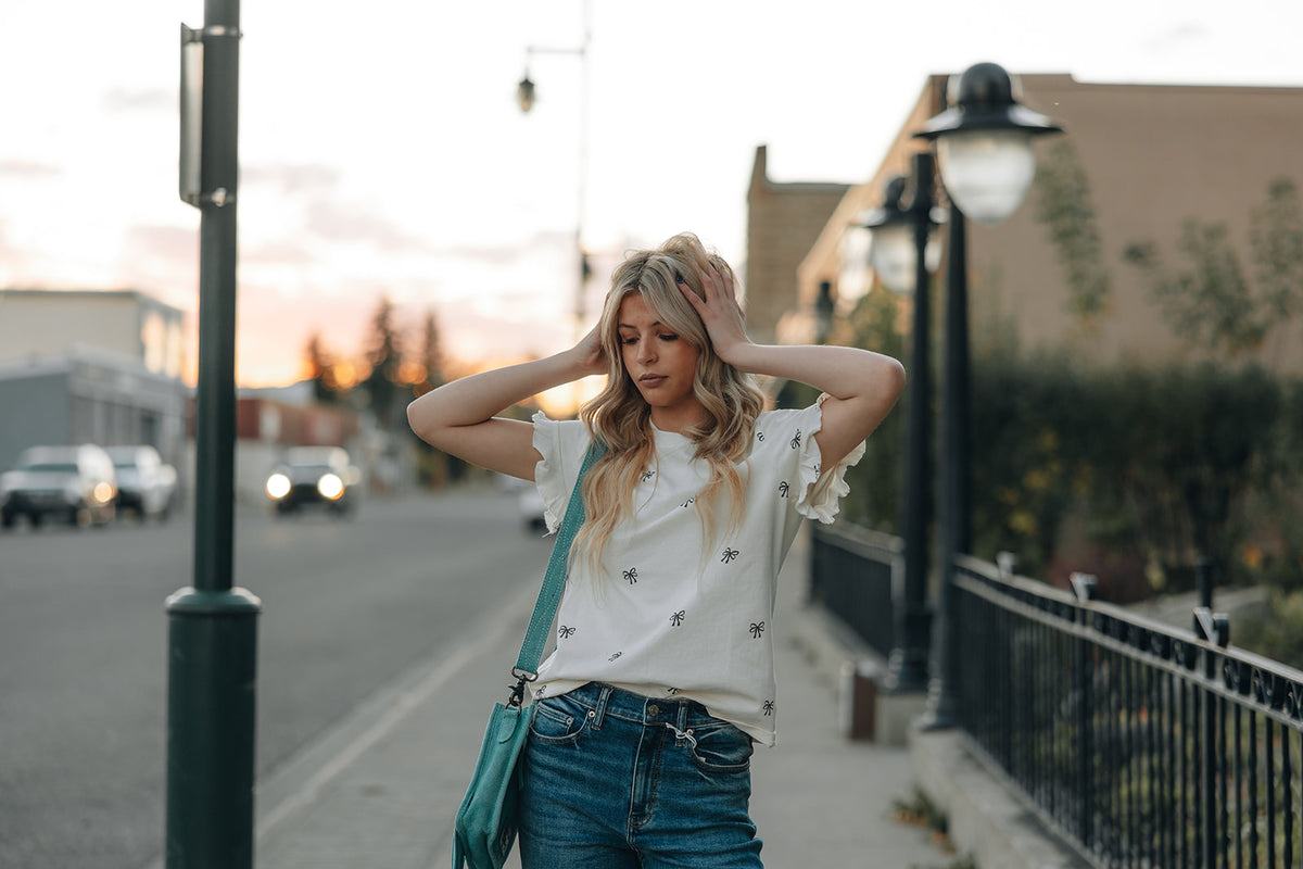 PRIV Elodie Ruffle Cuff Tee - Bows