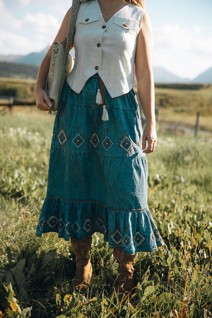 Embroidered and Beaded Tiered Skirt