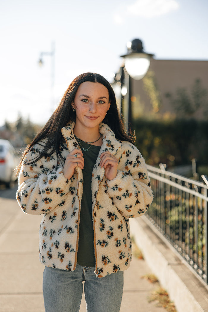 Brunette The Label Floral Sherpa In Cream w/ Brown