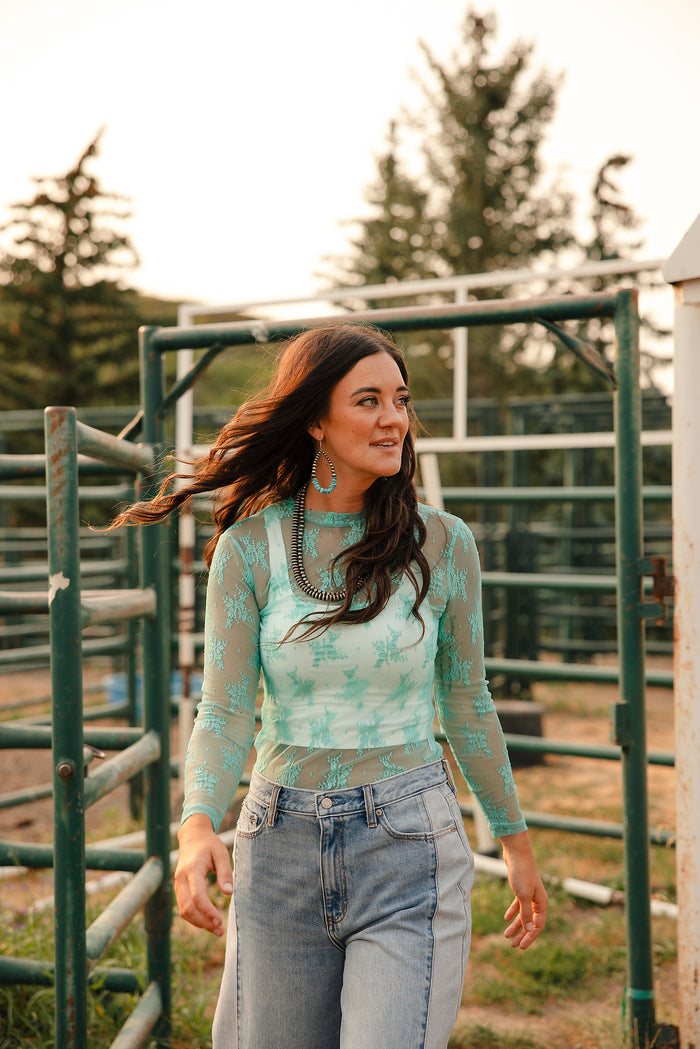 The Loretta Lace Top - Mint