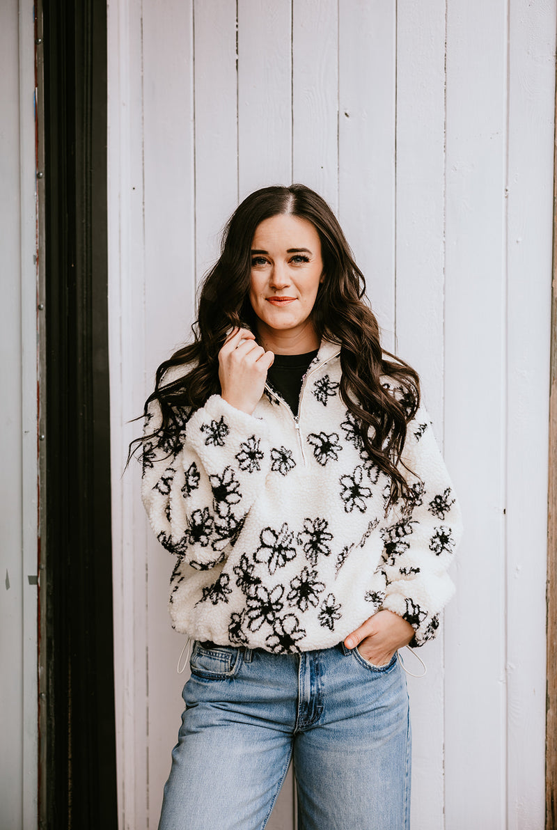 Brunette the Label 1/2 Zip Sherpa - Floral