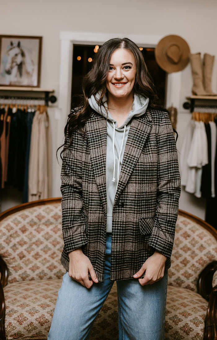 Z Supply Kingston Relaxed Plaid Blazer-Latte