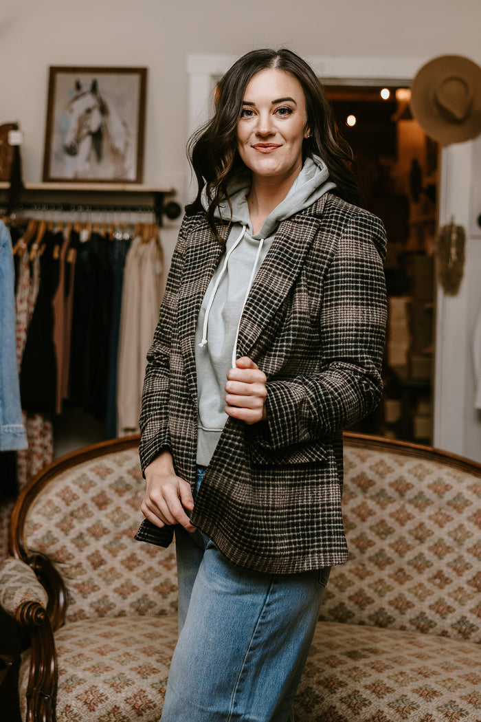 Z Supply Kingston Relaxed Plaid Blazer-Latte