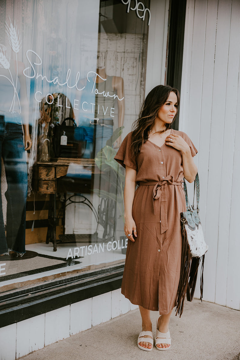 Orb Melanie Button Front Midi Dress