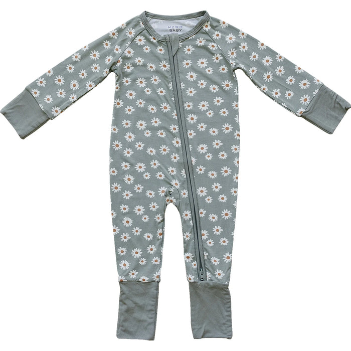 Mebie Baby Ribbed Bamboo Zipper  - Light Green Daisy