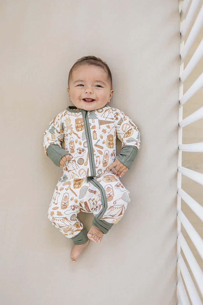 Mebie Baby Ribbed Bamboo Zipper - Camping Trip