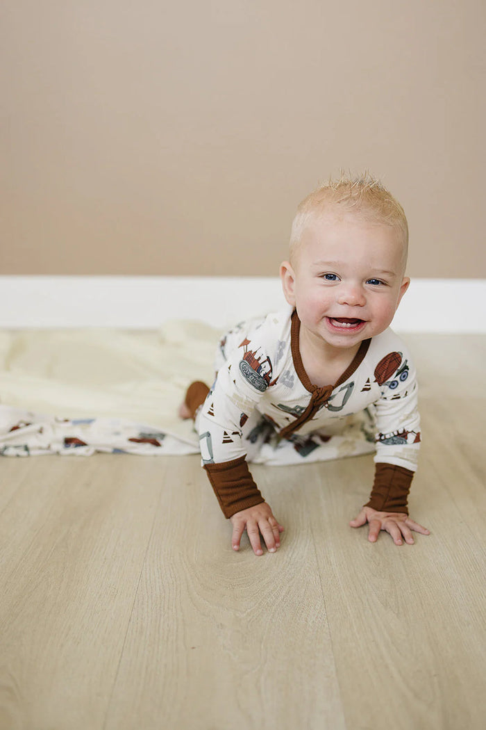 Mebie Baby Ribbed Bamboo Zipper  -  Trucks