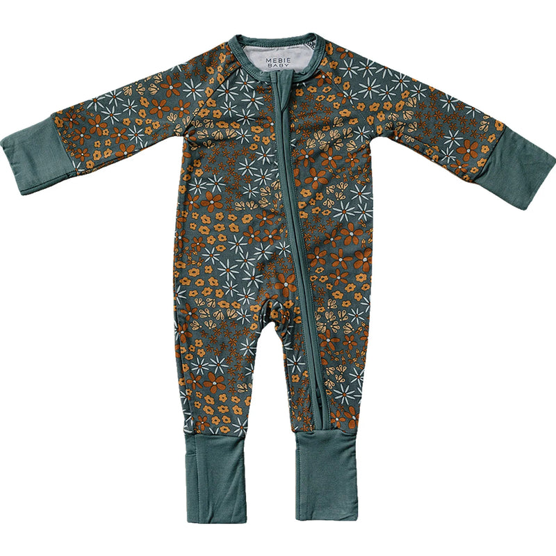 Mebie Baby Ribbed Bamboo Zipper  - Navy Floral