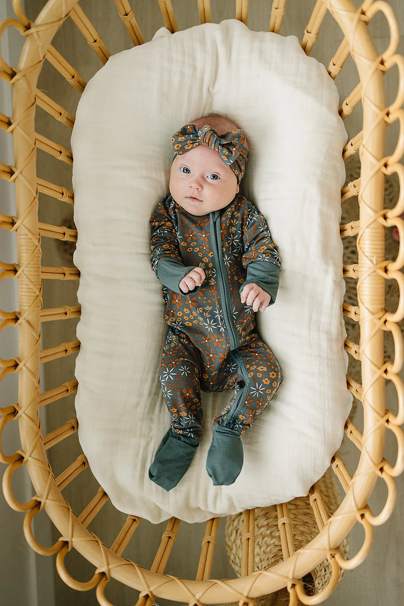Mebie Baby Ribbed Bamboo Zipper  - Navy Floral
