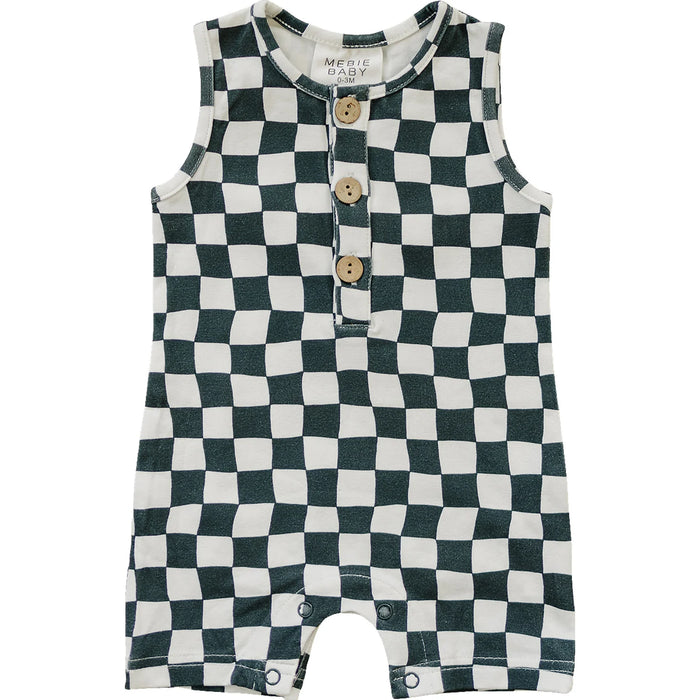 Checkered Short Romper - Charcoal Wave