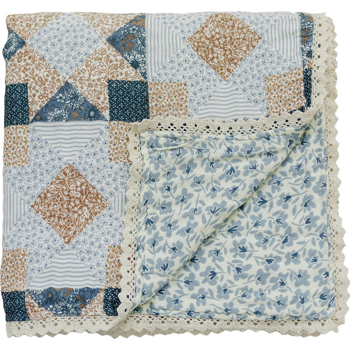 Mebie Baby Patchwork Print + Blue Blossom Lace Muslin Quilt