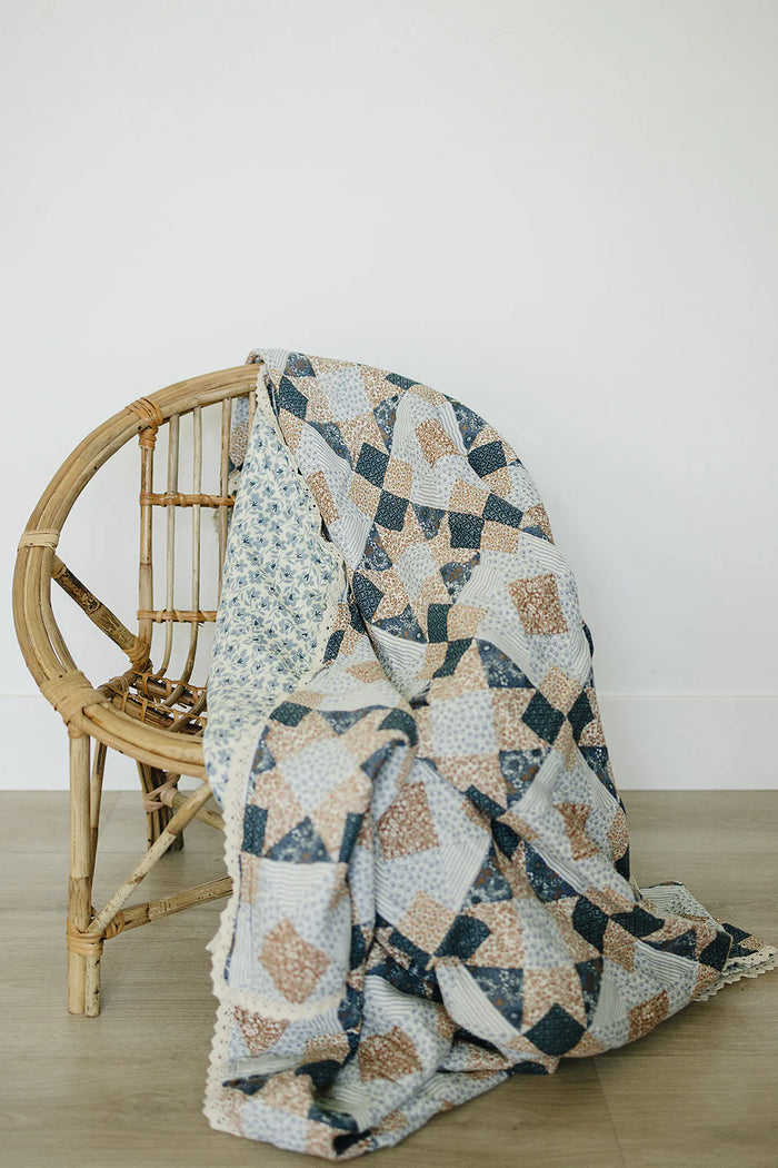 Mebie Baby Patchwork Print + Blue Blossom Lace Muslin Quilt