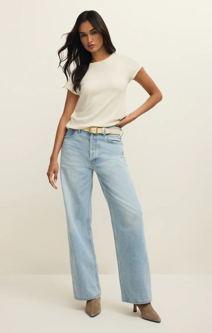 Z Supply Renae Ribbed Short Sleeve - Cloud