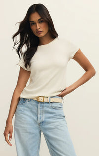 Z Supply Renae Ribbed Short Sleeve - Cloud