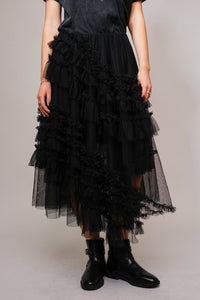 Tulle Ruffle Maxi Skirt - Black