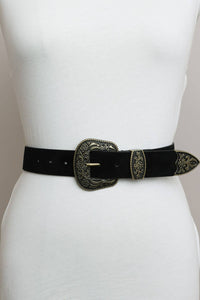 Suede Antique Gold Western Buckle Belt: Brown