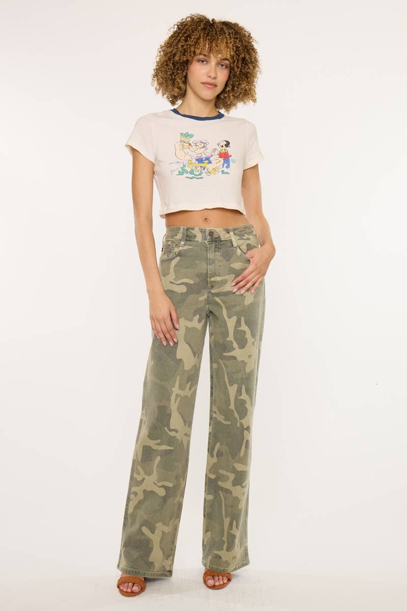 Camo Print Wide Leg Jeans