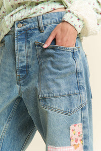 Patched Barrel Jeans