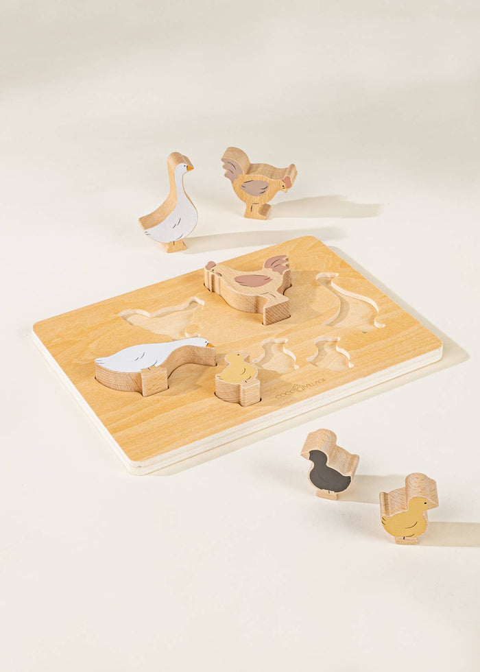 Coco Village - Set of 6 Barnyard Animals on Wooden Plate
