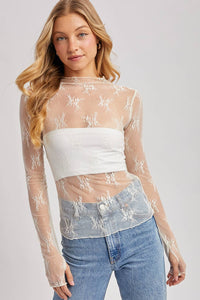 The Sophie Floral Mesh Top - Ivory
