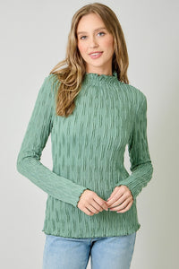 Lettuce Edge Textured Knit Top - Seafoam