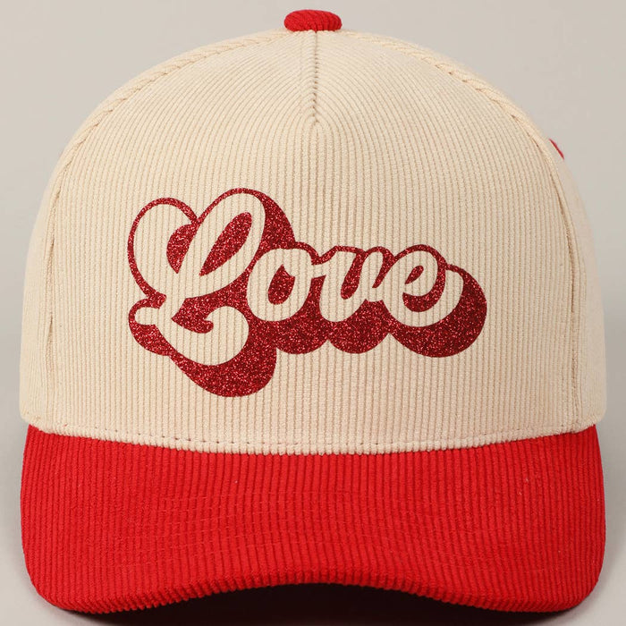 Love Glitter Bubble Letter Corduroy Cap