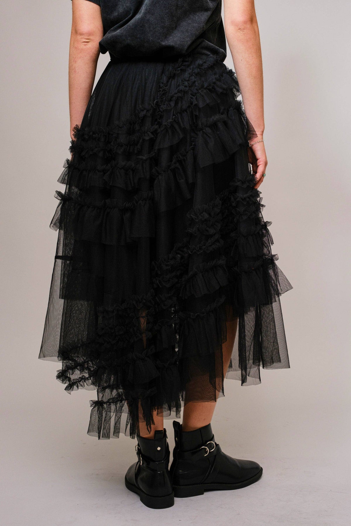 Tulle Ruffle Maxi Skirt - Black