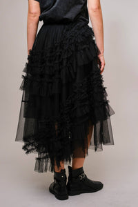 Tulle Ruffle Maxi Skirt - Black