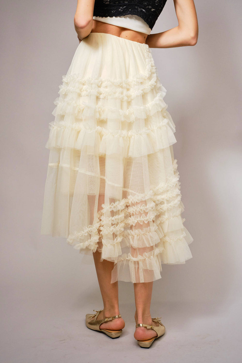 Tulle Ruffle Maxi Skirt - Black
