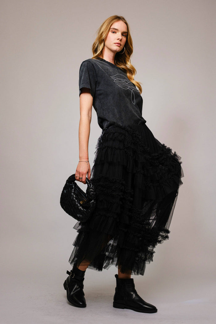 Tulle Ruffle Maxi Skirt - Black