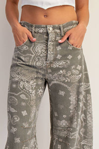 Paisley Barrel Pant - Vintage Army