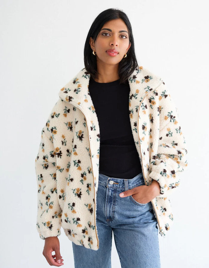 Brunette The Label Floral Sherpa In Cream w/ Brown