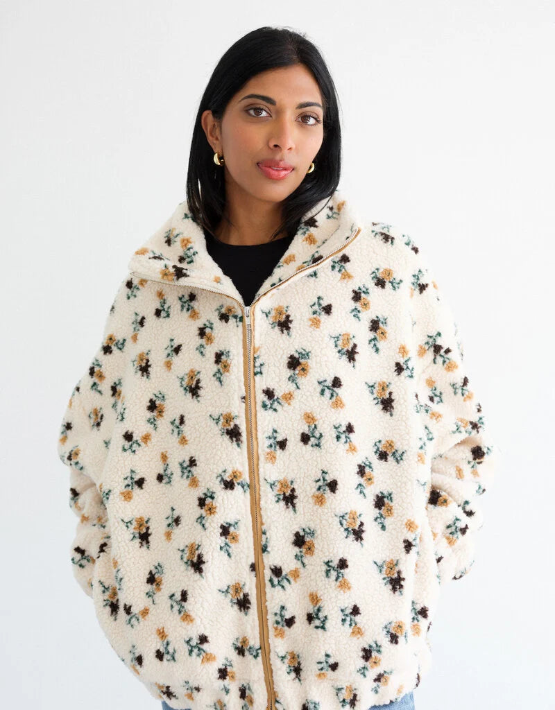 Brunette The Label Floral Sherpa In Cream w/ Brown