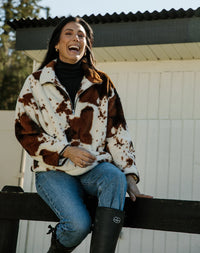 Cowhide 1/2 Zip Jacket - Cream W/ Brown