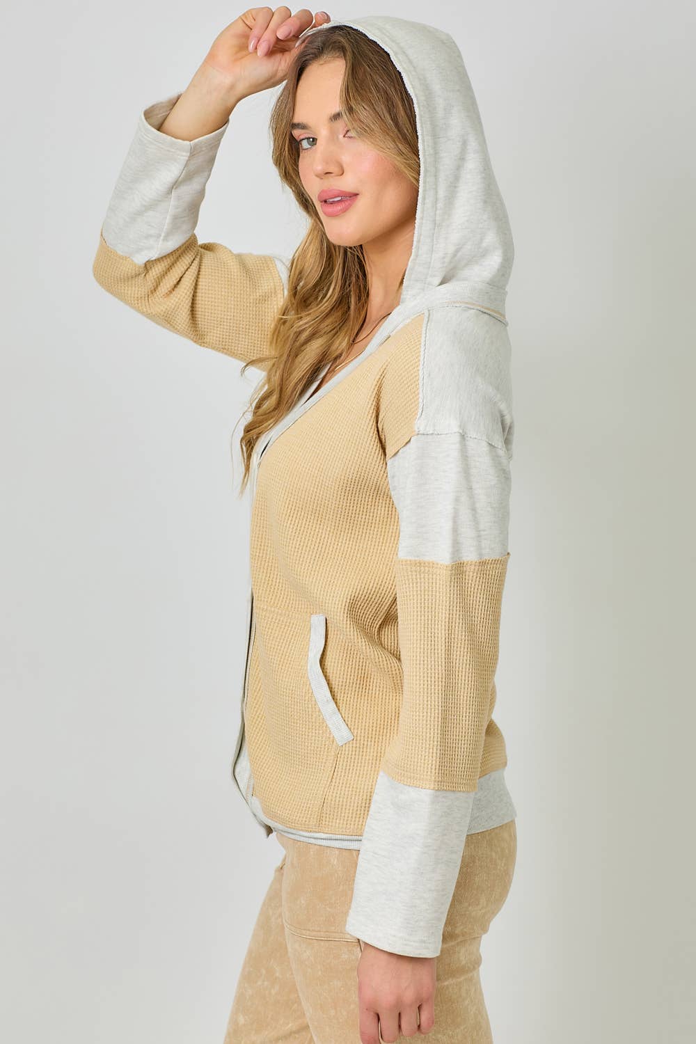 Color Block Hoodie Cardigan - Yellow