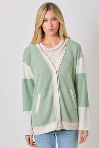 Color Block Hoodie Cardigan - Green