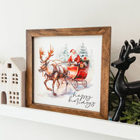 Knotty Design Co. - Happy Holidays Santa And Reindeer Framed Christmas Sign