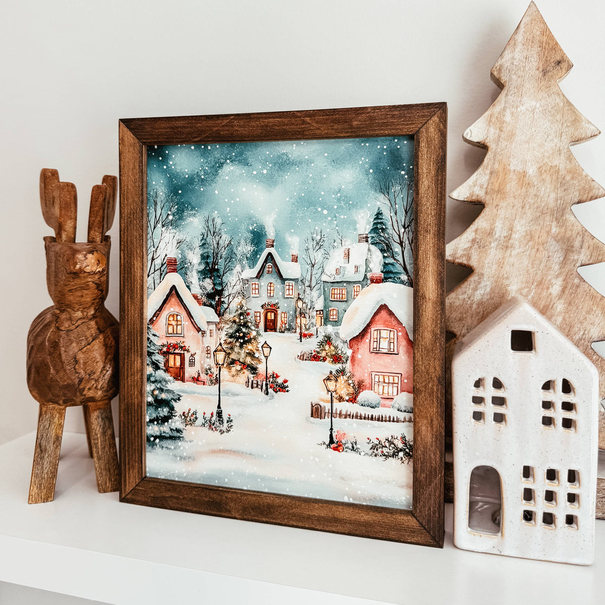 Knotty Design Co. - Christmas Village Scene 3 Framed Christmas Sign