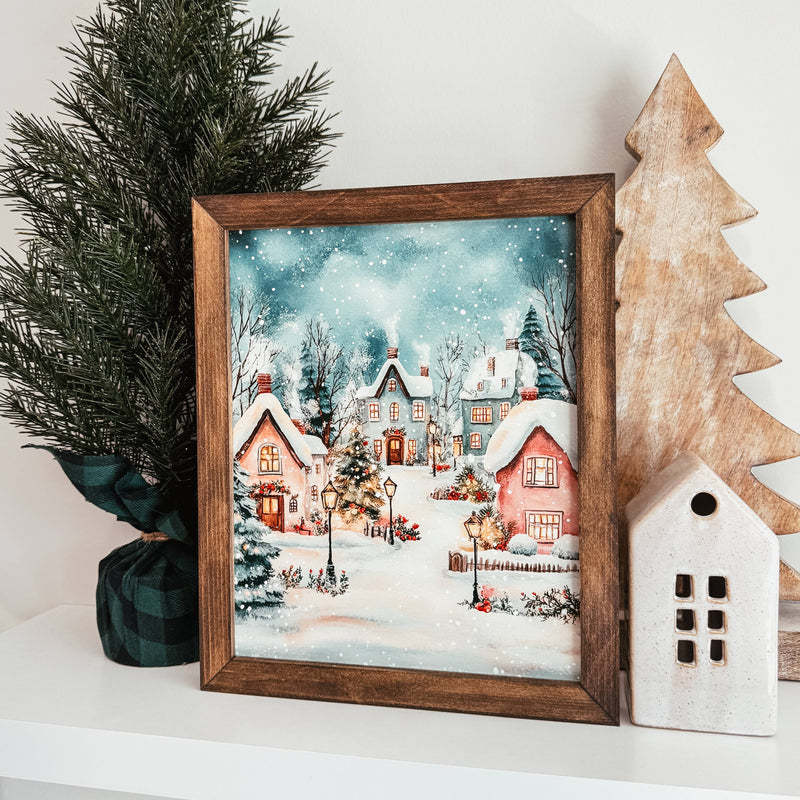 Knotty Design Co. - Christmas Village Scene 3 Framed Christmas Sign