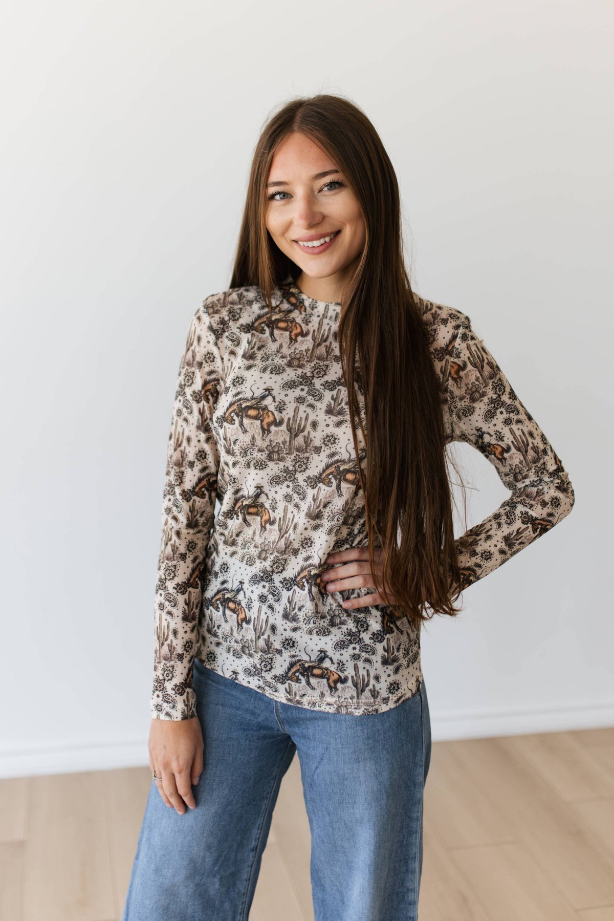 Broncs & Paisley Mesh Top