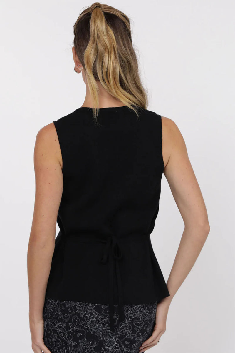 Myra Button Front Knit Vest - Black