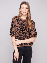 Balloon Elbow Sleeve Knit Sweater - Leopard