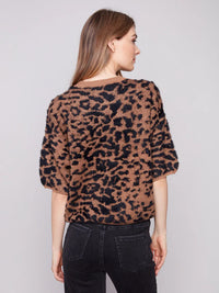 Balloon Elbow Sleeve Knit Sweater - Leopard
